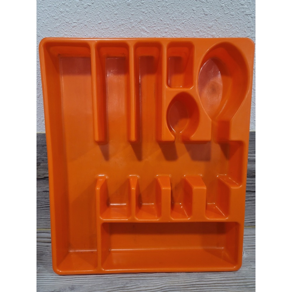 Vintage Bee Plastic Silverware Drawer Organizer Tray Orange made in USA